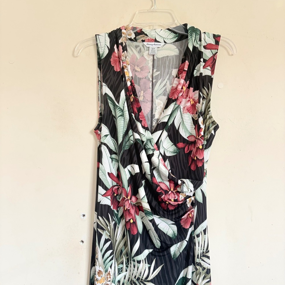 Tommy Bahama Hibiscus Tropical Floral Sleeveless Maxi Dress Small Black - Picture 5 of 16